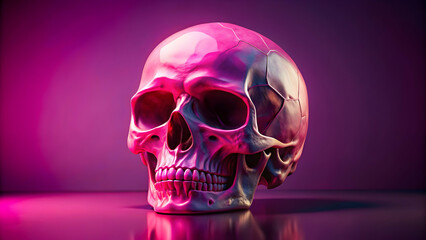Abstract rendering of a pink human skull with a unique and artistic design, skull, human, pink, abstract,rendering, design