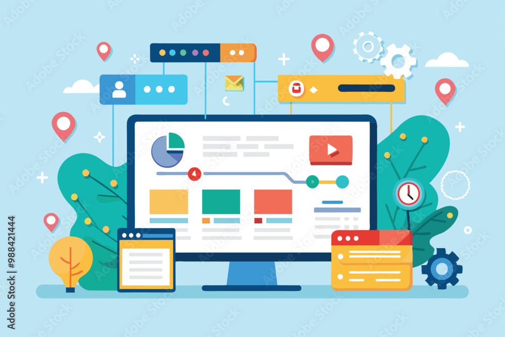 Poster a digital workspace features a customizable sitemap design with navigation elements and interactive 