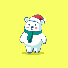cute cartoon character christmas bear bring a gift vector with tree vector