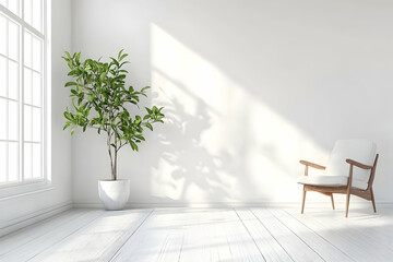 White Room Interior with Plant and Chair