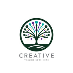 Creative artistic tree logo concept. eco friendly tree logo. Colorful leaf tree logo. minimalist tree vector icon logo