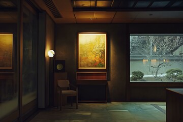 Fototapeta premium Modern Interior Design with a Painting of a Garden