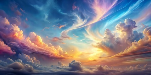Fototapeta premium A serene and ethereal cloudscape with wispy tendrils of colors that evoke a sense of tranquility and relaxation, perfect for a calming digital background or wall art that promotes mental well-being.