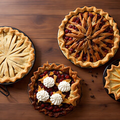 Thanksgiving pies lined up neatly,