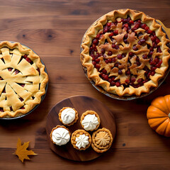 Thanksgiving pies lined up neatly,