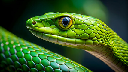 Close up view of a dangerous green snake , snake, reptile, venomous, slithering, scales, close-up, wildlife, predator