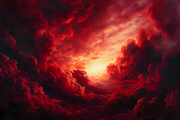 Fiery Red Sky with Clouds Illustration