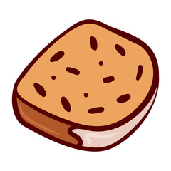 A slice of cake with icing. Christmas, Stollen, Striezel, Thanksgiving, bake, glaze, bakery, berry, dried fruits, traditional course, sweet, dessert. Vector illustration