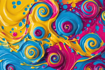 Fototapeta premium Vibrant Multicolor Splash Background with Whimsical Yellow Blue and Magenta Swirls