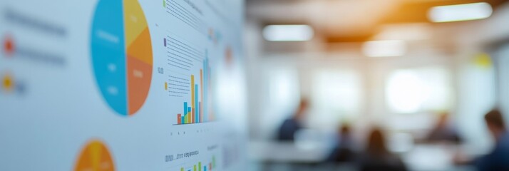 Vibrant infographic displayed prominently, collaborative brainstorming session softly blurred in the background, creative ideas in focus