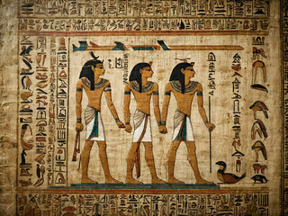 Ancient Egyptian Hieroglyphics on Aged Papyrus: A Cultural Treasure