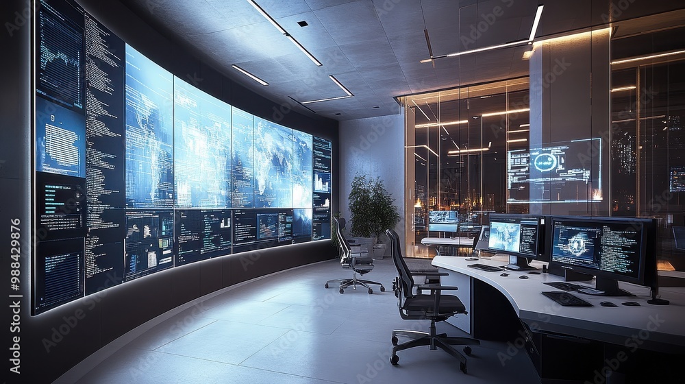 Aufkleber futuristic high-tech control room with multiple displays and monitors
