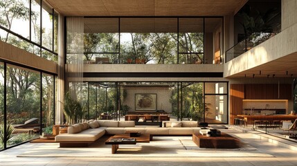 Modern open-plan living area with large windows and natural light.