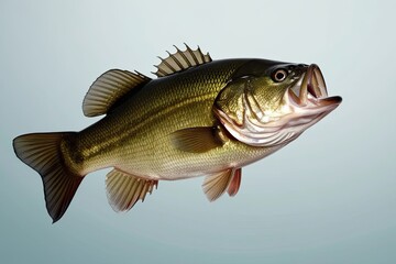 Fototapeta premium Largemouth Bass Displayed on Light Background for Freshwater Fishing and Sportfishing Tips