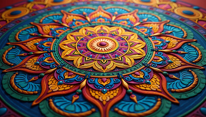 Obraz premium Mandala patterns featuring intricate spiritual symbols deeply rooted in the artistic traditions of India’s cultural heritage.