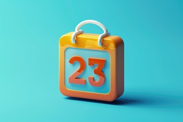 A yellow and blue clock showing the time 23, suitable for use in designs about time, schedules, or reminders