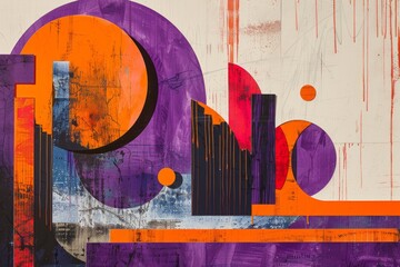 Abstract painting using orange and purple colors