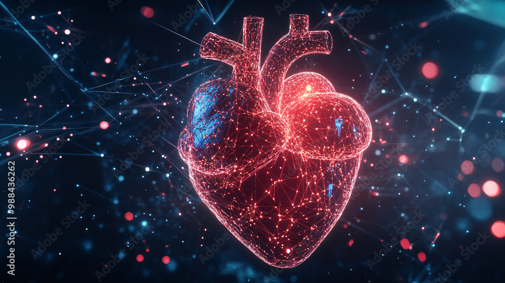 Poster heart. human heart surrounded by digital data streams. isolated tech-inspired background. big data a