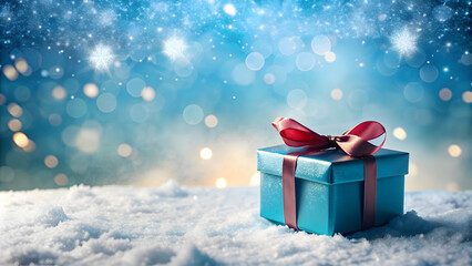 Christmas gift box with a snowy blue header, gift, box, Christmas, snow, blue, holiday, present, surprise, seasonal