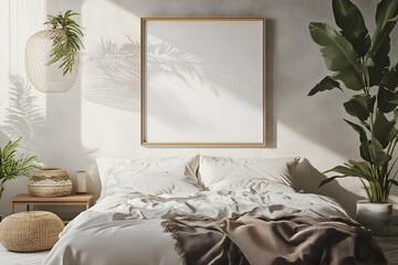Minimalist Bedroom Interior Design with a Framed Canvas Mockup