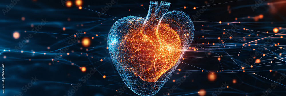 Poster heart. human heart surrounded by digital data streams. isolated tech-inspired background. big data a