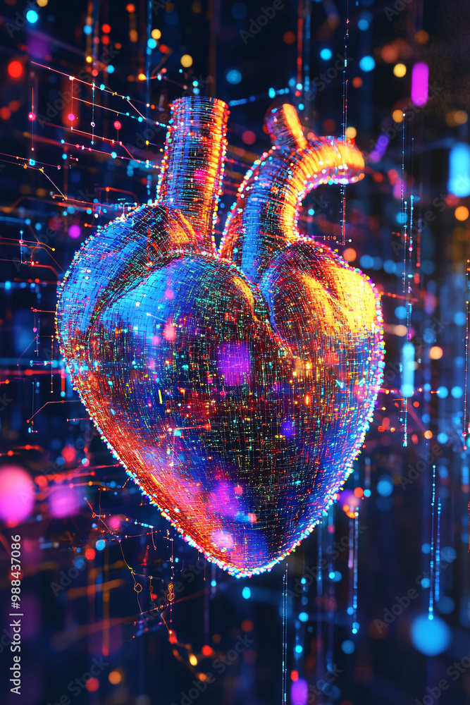 Aufkleber heart. human heart surrounded by digital data streams. isolated tech-inspired background. big data a