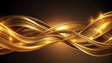 Naklejka premium Elegant curvature of gold threads woven through undulating contours, bathed in a warm luminosity that evokes a sense of opulence and refinement, perfect for premium branding and design
