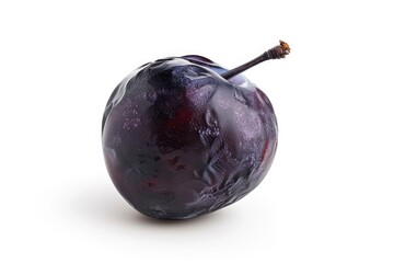 A single plum fruit on a white background