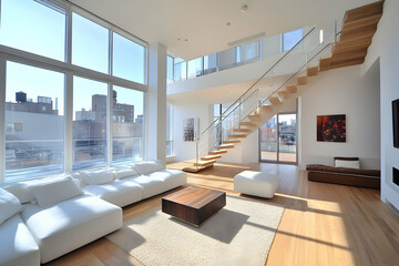 Modern Living Room with White Sofa and Wooden Floor Photo