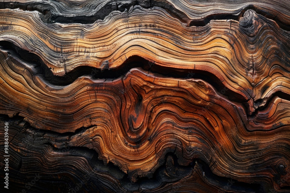 Aufkleber dark wood texture abstract wavy pattern with lines and cracks
