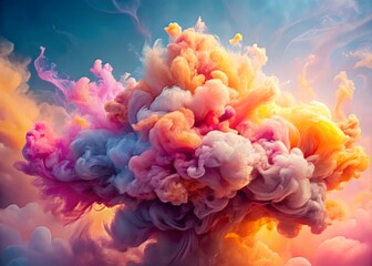 Obraz premium Vibrant cloud formation with delicate soft pink and peach tones and intricate multicolored ink patterns conveying a sense of dynamic energy and artistic expression