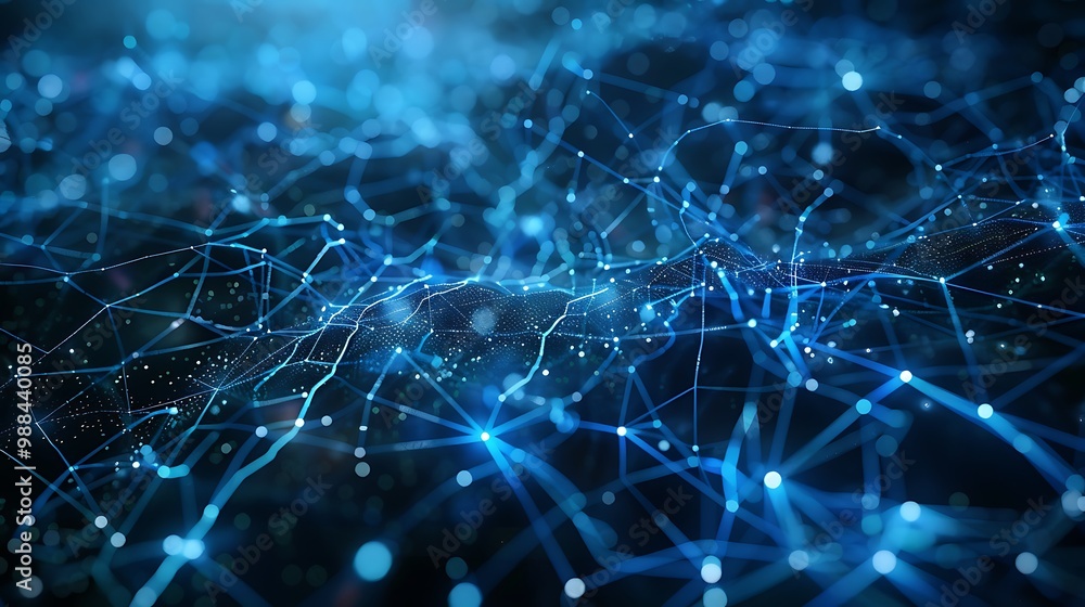 Poster abstract representation of a digital network, showcasing connections and data flow.