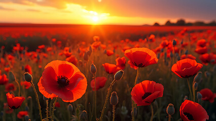 Obraz premium Morning view of poppy field