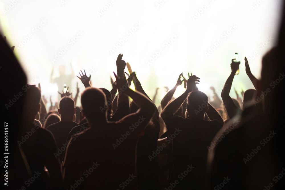 Wall mural Crowd at concert and blurred stage lights.