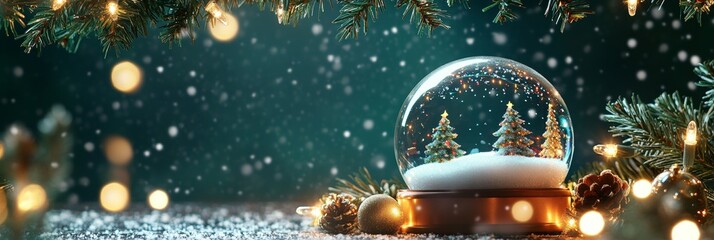 Christmas baubles glass balls and pine branches. Horizontal banner web poster, header for website minimal design. Xmas holiday background. Festive border