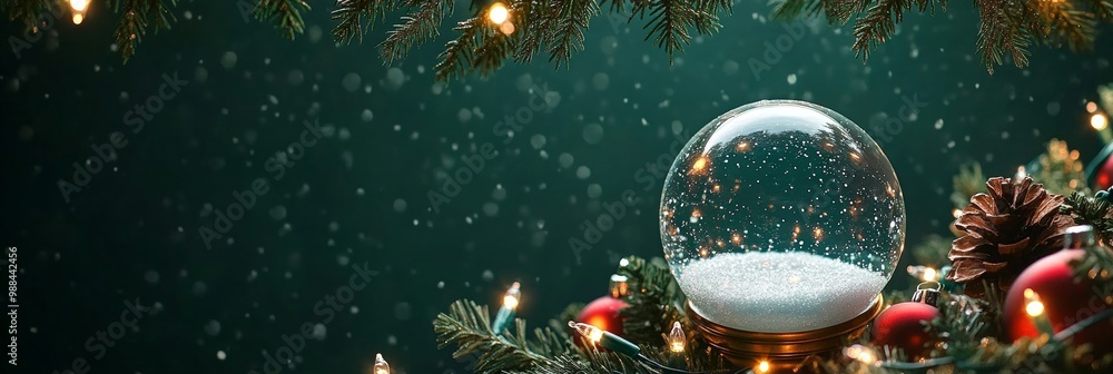 Wall mural christmas baubles glass balls and pine branches. horizontal banner web poster, header for website mi