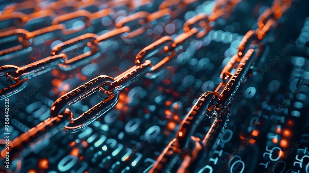 Poster close-up of a chain with a blurred background representing data protection in the digital age.