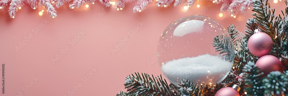 Wall mural christmas baubles glass balls and pine branches. horizontal banner web poster, header for website mi