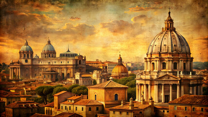 Obraz premium Vintage style postcard of Rome with retro texture , Rome, old, postcard, vintage, retro, texture, ancient, historic, Italy