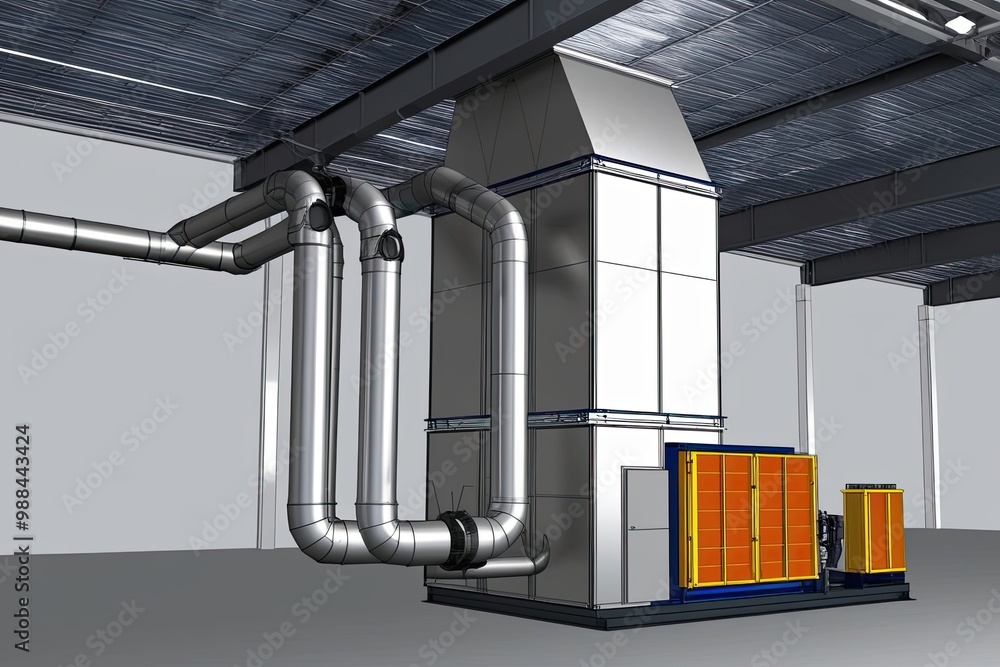 Poster advanced industrial exhaust system cad model and technical design for enhanced efficiency
