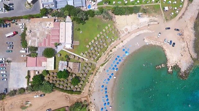 Aerial View of Protaras beach and hotel outside spread