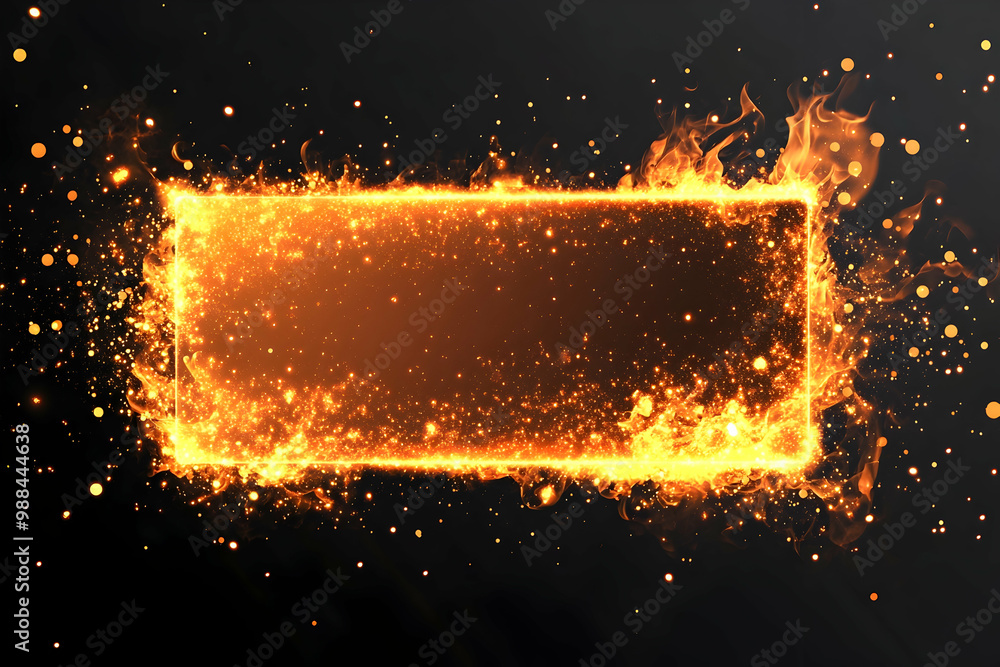 Poster fiery rectangular frame with sparkles abstract background