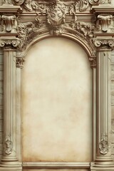 Naklejka premium Vintage Archway with Ornate Columns and a Blank Canvas Background