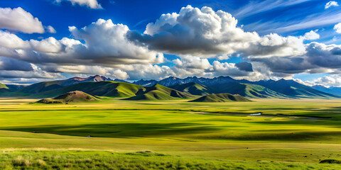 Vast grassland in Bayanbulak Basin, China , Grassland, Bayanbulak, China, Tian Shan Mountains, Northwestern, Landscape, Nature