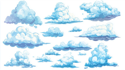 Fototapeta premium Set of clouds cartoon style isolated on white illustration. cartoons. Illustrations 