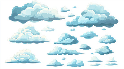 Fototapeta premium Set of clouds cartoon style isolated on white illustration. cartoons. Illustrations 
