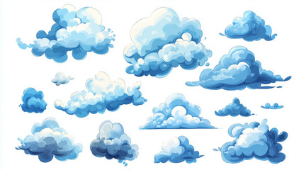 Fototapeta premium Set of clouds cartoon style isolated on white illustration. cartoons. Illustrations 