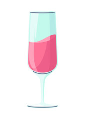 Glass for wine or champagne. Alcohol drink. Vector cartoon element for bar or restaurant menu design