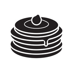 Pancake Stack Black Icon on White Background - Simple Breakfast Food Vector Design
