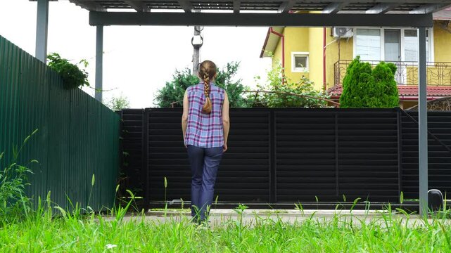 Senior woman walks relaxing outdoor